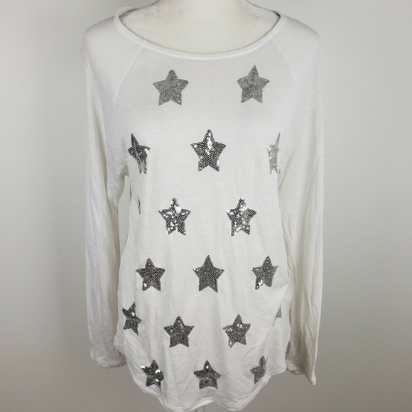 INC International Concepts Tops - INC White Long Sleeve Top with Sequin Stars